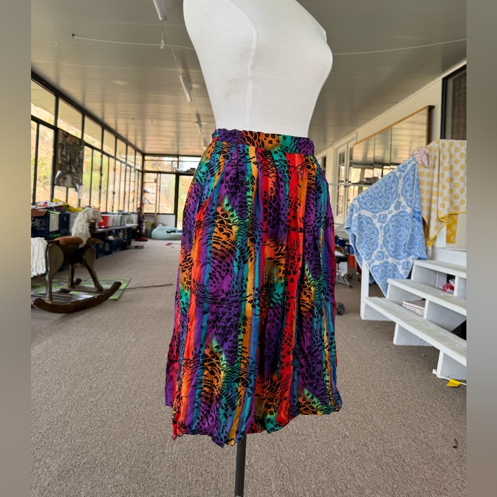 Red and Blue Pleated A-Line Skirt for Resort Wear